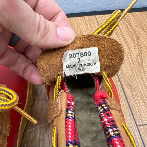 Lands' End Duck Boots Low Red & Tan Leather Fur Flannel Lining Womens Size7 M - Picture 4 of 8